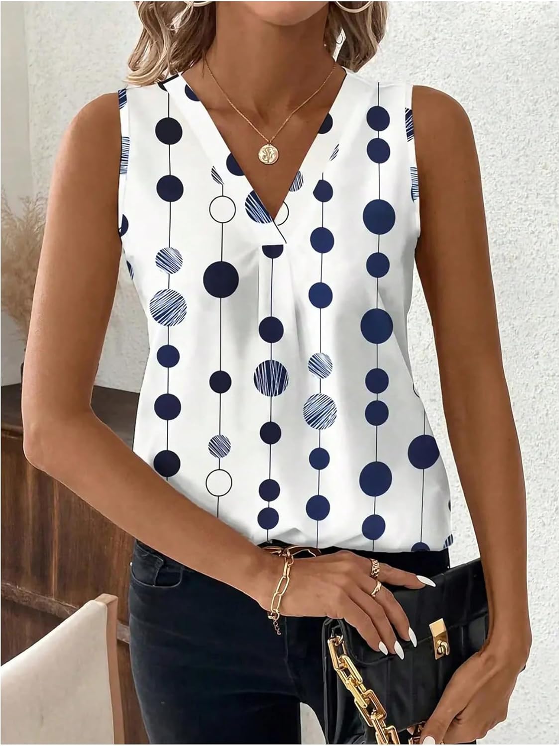 SOLY HUX Women's Summer Tank Tops Polka Dots V Neck Sleeveless Casual Going Out Top - Image 4