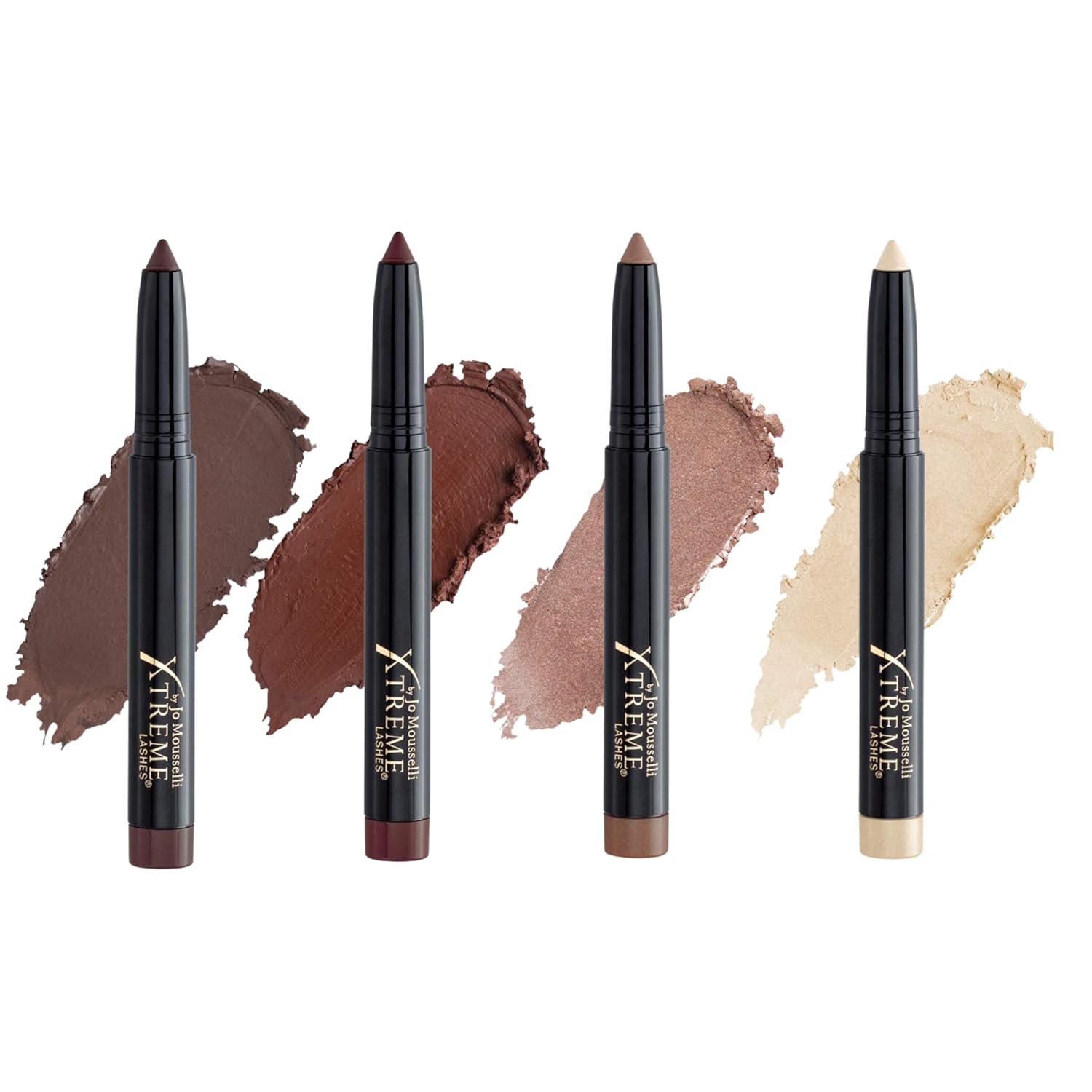 Xtreme Lashes GlideShadow Long Lasting Eyeshadow Stick Amber Glow Quad Set, Chocolate, Mahgony, Bronze, Champagne, Lightweight Cream to Powder Makeup, No Fallout, Lash Extension Safe