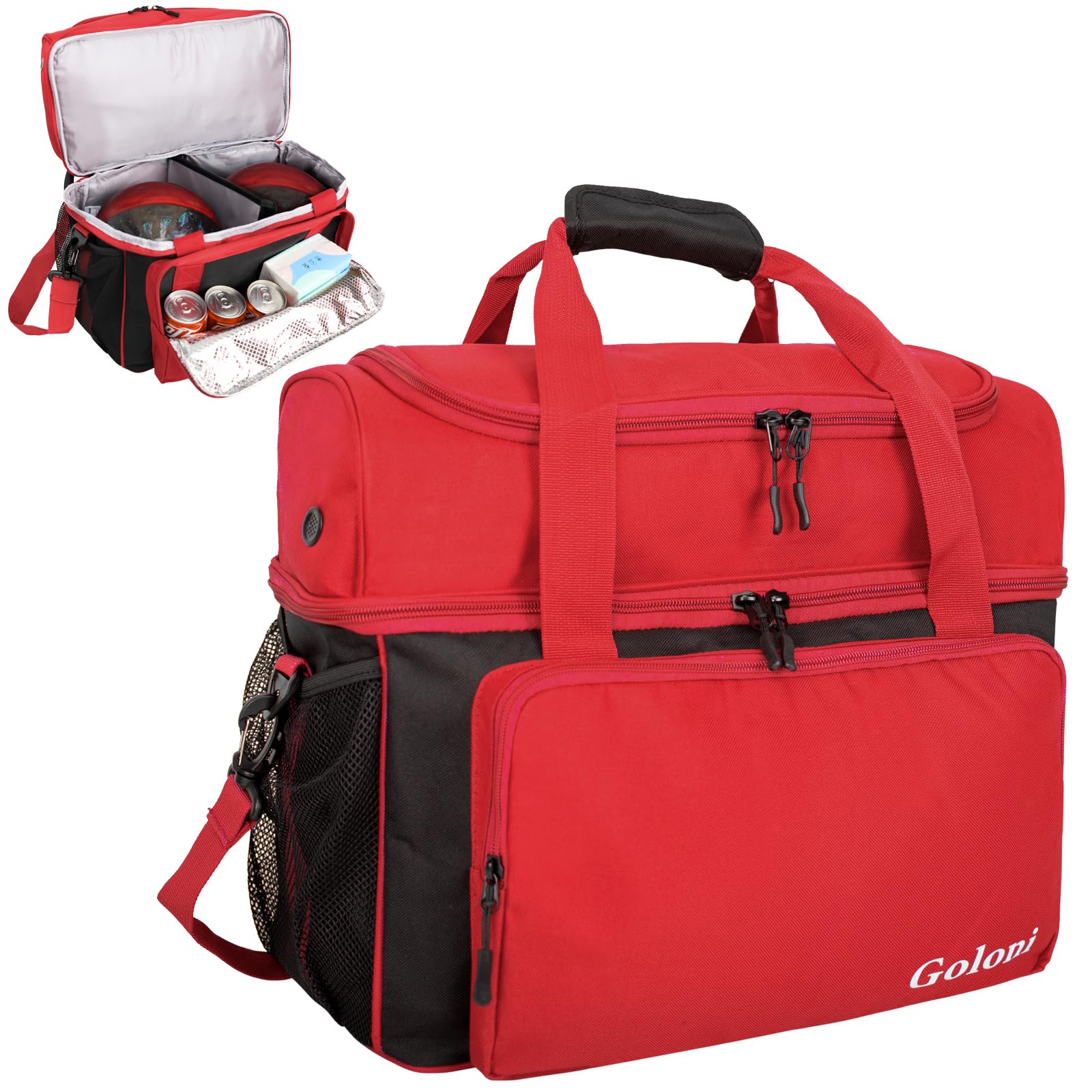 goloni bowling ball bag, 2 balls bowling bag with ball holder - fits bowling shoes up to mens size 16 and accessories