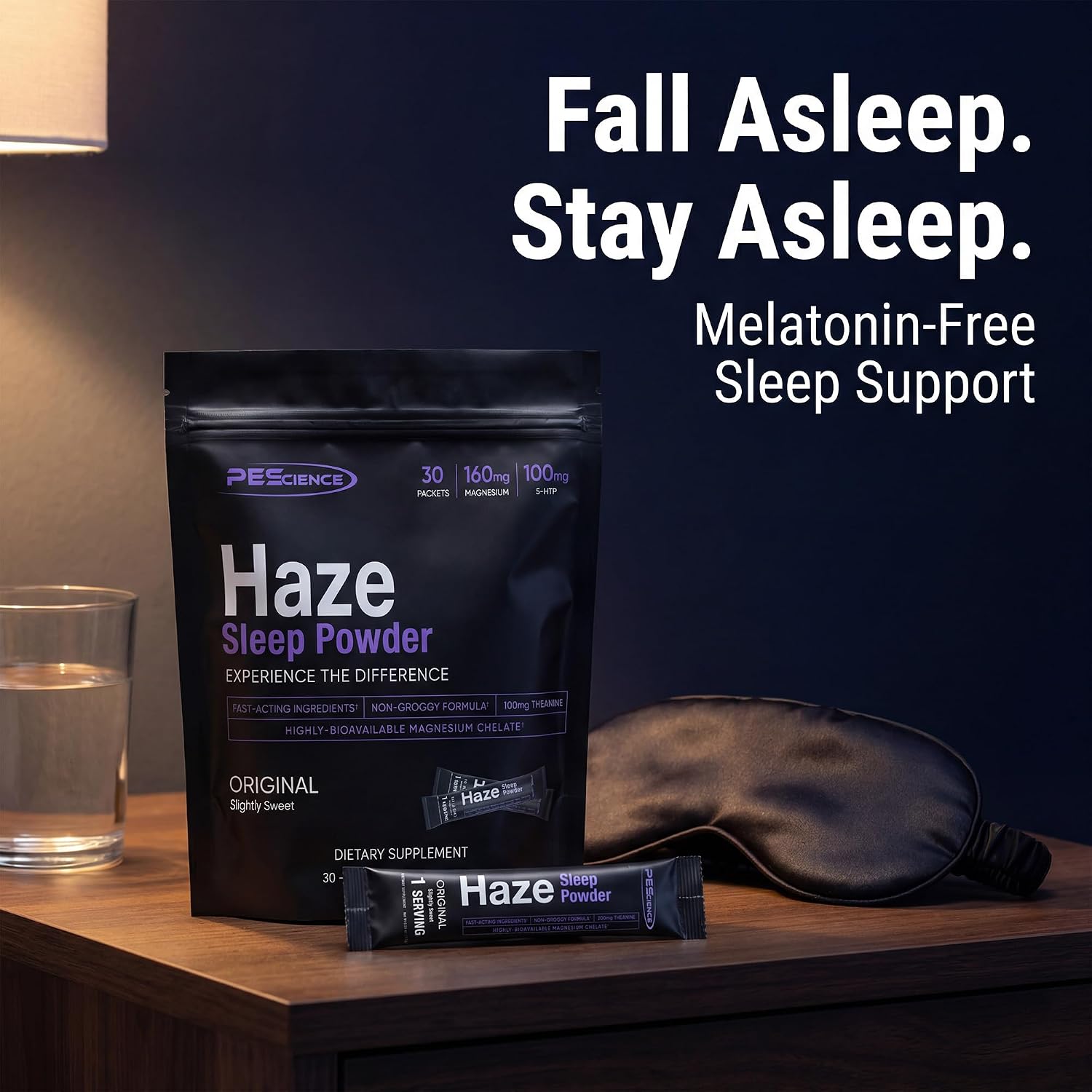 PEscience Haze Sleep Powder, Melatonin-Free, Unflavored, Sleep Support with 5-HTP, Theanine, myo-Inositol and Magnesium, 30 Servings