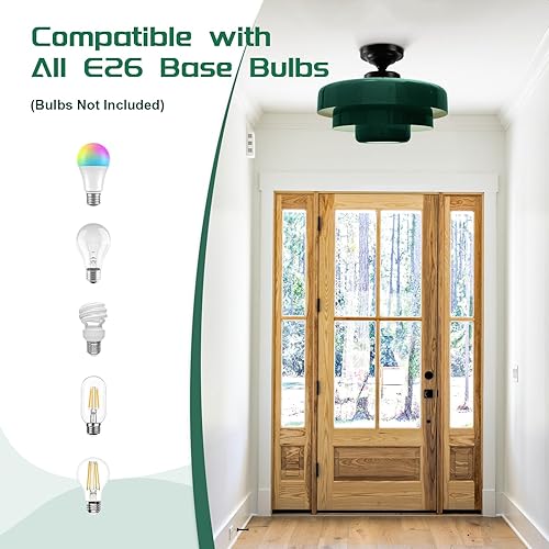 Miniatura 3 de Lámpara de Techo Vintage de 1 Luz Verde de Mediados de Siglo Empotrada Estilo Granja de 3 Capas Pantalla de 13.8 Pulgadas Cúpula de Metal Negro