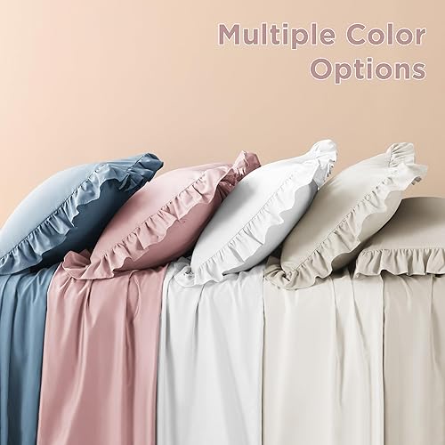 Miniatura 16 de Litanika Juego de edredón Queen de 3 piezas, color rosa rubor, para niñas y mujeres, con volantes, lindos edredones y juegos de ropa de cama, 02