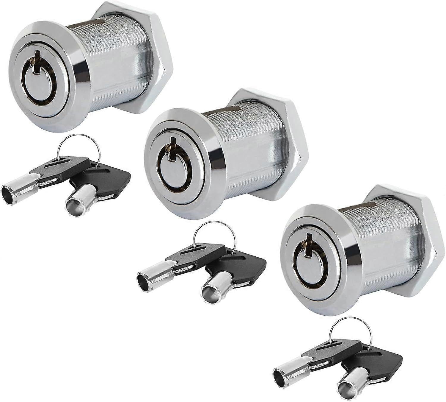 Joyhappst Image Color 3 Pack Tubular Push Locks Keyed Alike 3/4 Inch Cylinder Push Locking Drawer Locks Zinc All