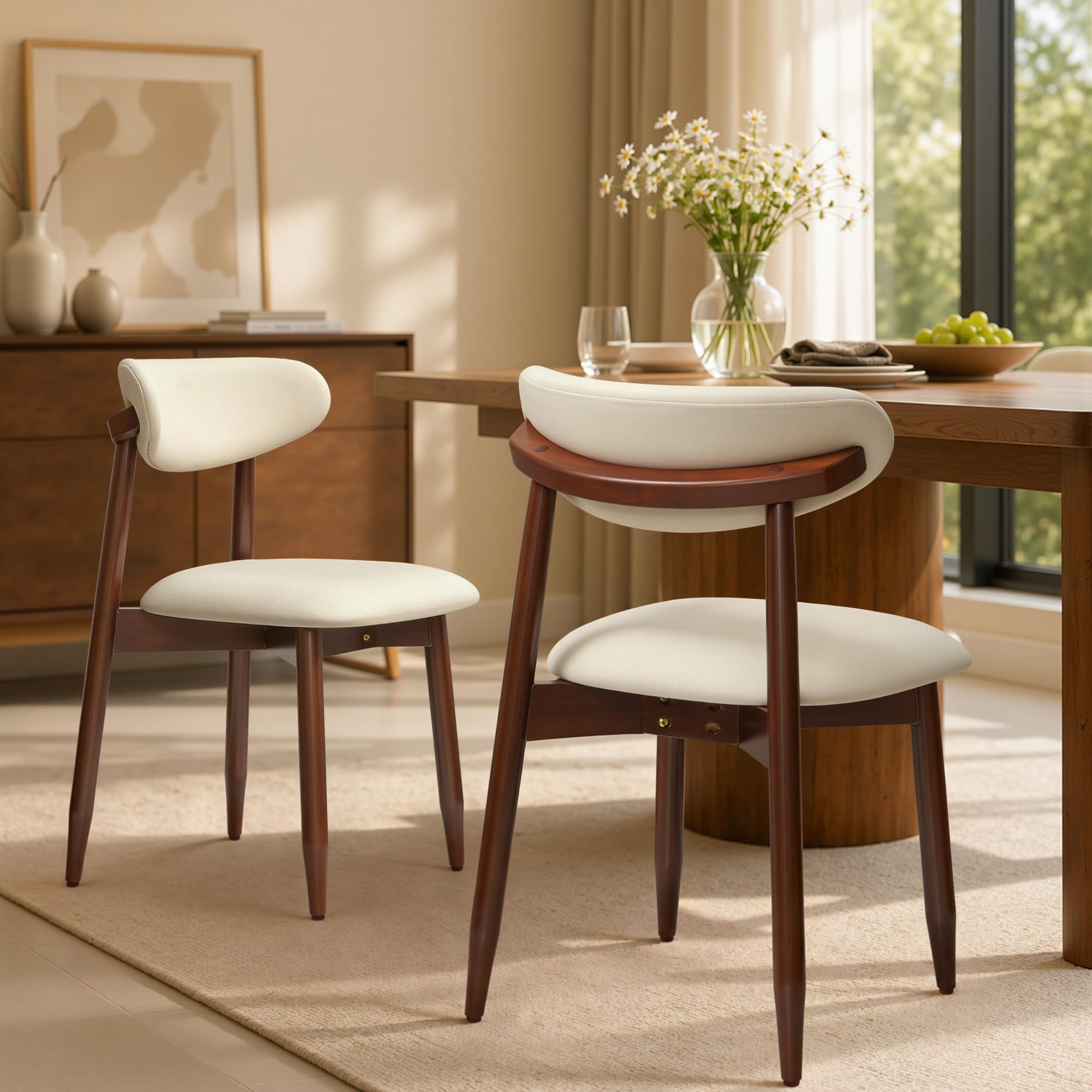 CHUN YI Dining Chairs Set of 2, Upholstered Solid Wood Dining Room Chairs