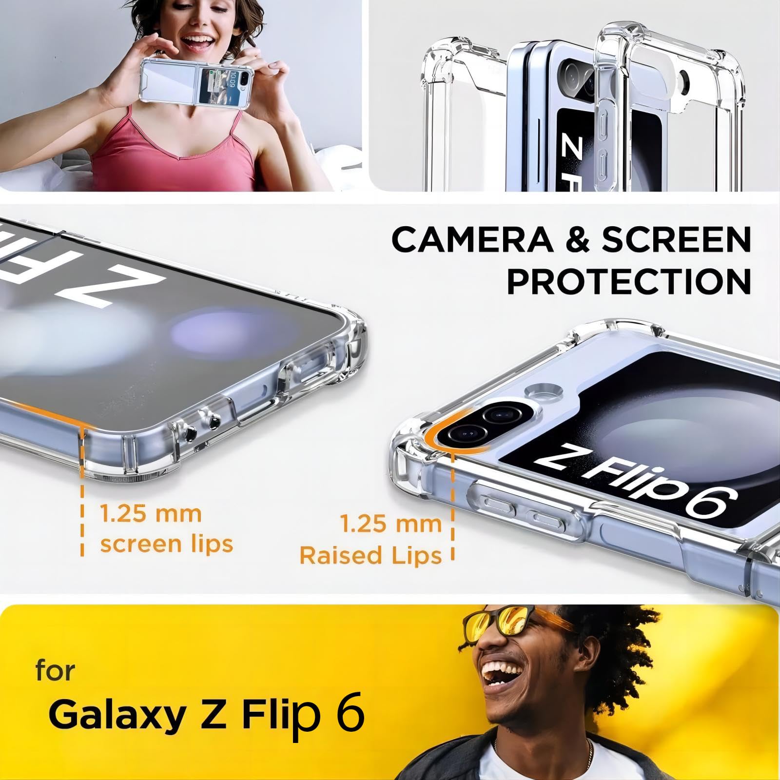 USTIYA Funda para Samsung Galaxy Z Flip 6 5G acrílico transparente + TPU cuatro esquinas funda protectora transparente sin amarilleamiento (transparente)
