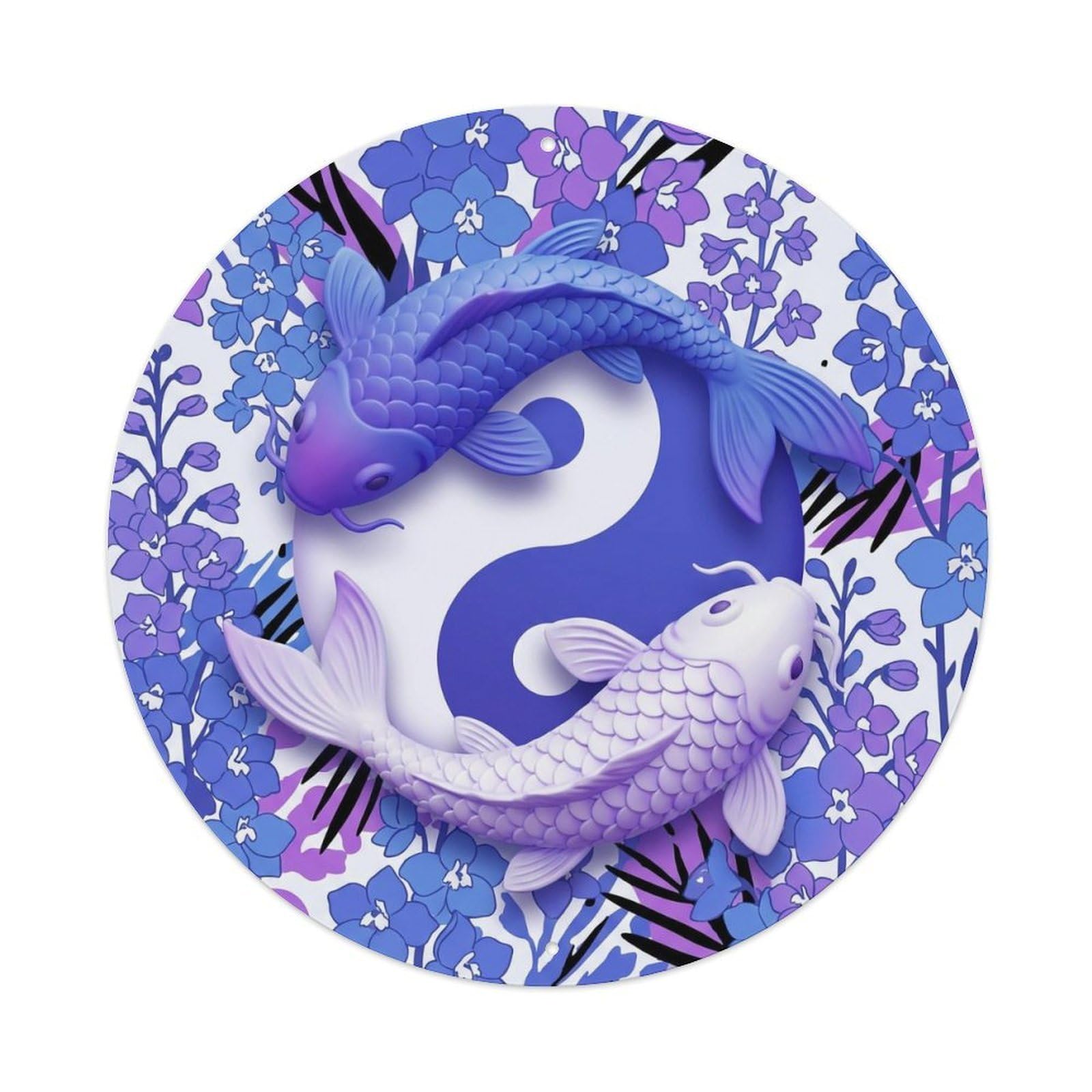 TaiChi Koi Fish Delphinium Blue Purple Flower Summer Bold Metal sign