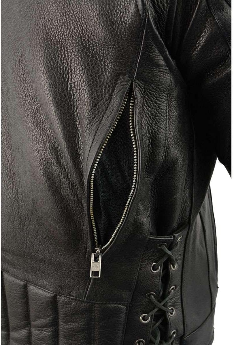 Milwaukee Leather ML1010 Men's Side Lace Vented Black Leather Scooter Jacket