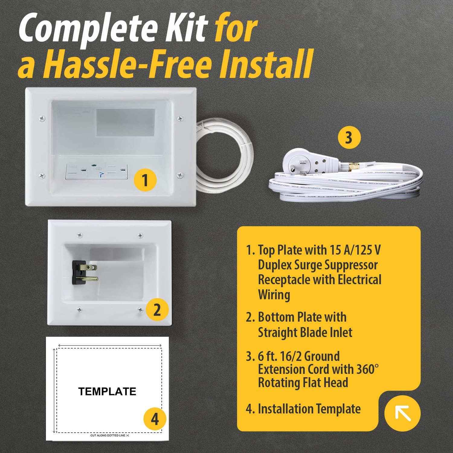 DATA COMM Electronics In Wall Cable Management Kit With Duplex Surge Suppressor - Behind Wall TV Wire Kit & In Wall Cord Concealer For Sleek TV Setup - Easy DIY without Electrician