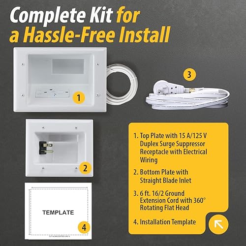 Miniatura 7 de DataComm Electronics 50-3331-WH-KIT, juego organizador de cable de TV, panel plano (pequeño) Kit organizador con solución de poder aumento de dos