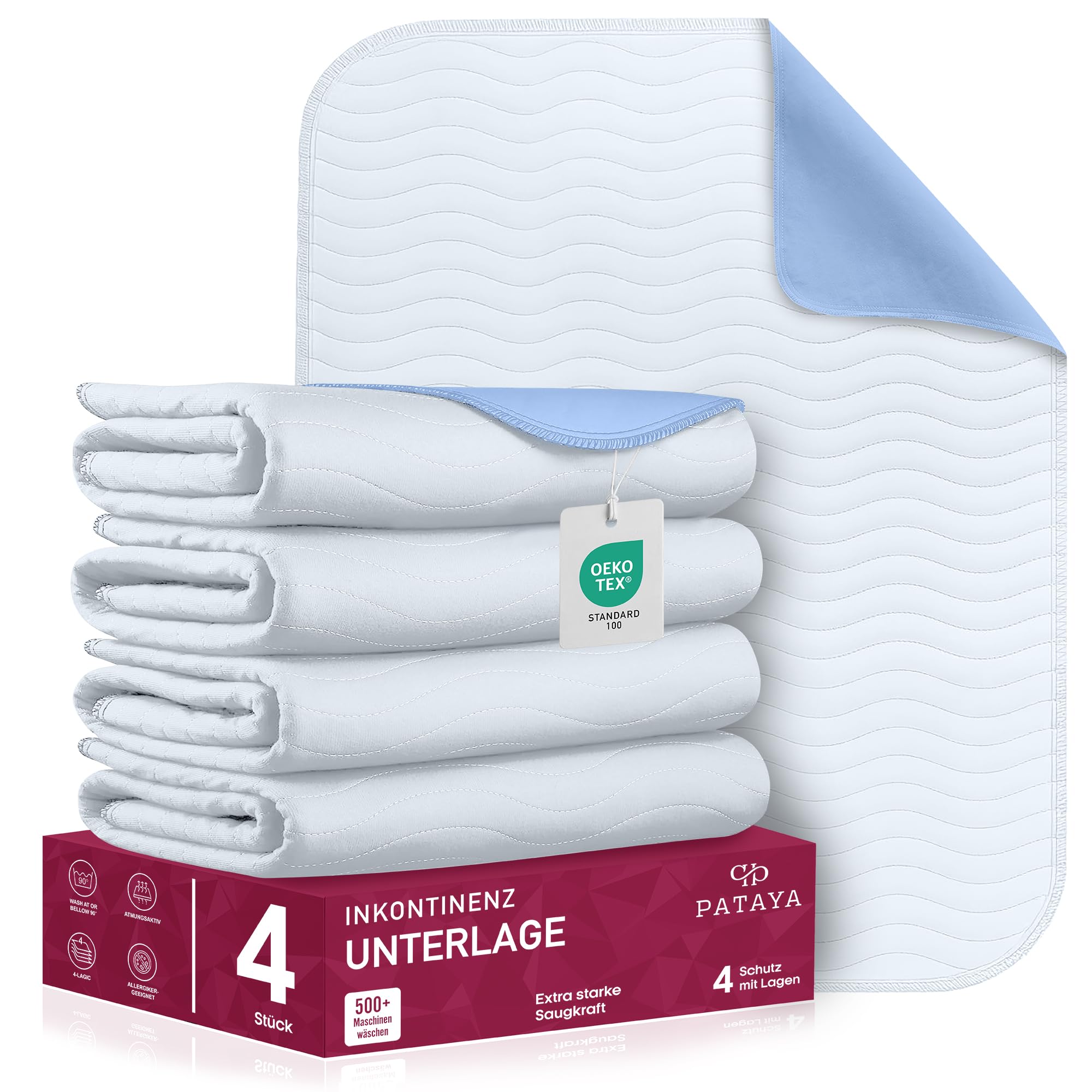 Pataya Inkontinenzunterlage waschbar 75x90 - wasserdichte Matratzenschutz Matratzenauflage nässeschutz Bett Inkontinenzauflage Bettunterlage (75x90 cm)