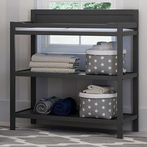 Miniatura 4 de Storkcraft Cambiador Alpine gris  Mesa cambiadora con certificación GREENGUARD Gold con cambiador resistente al agua 2 estantes para almacenamiento