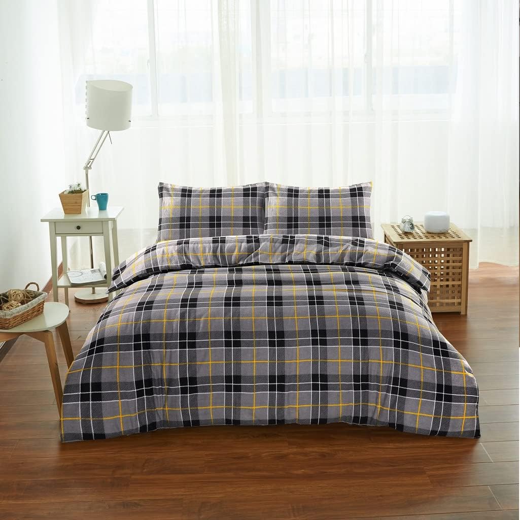 LEXONLY Set Copripiumino 3 Pezzi In Cotone 100% FlanellaPlaid - Foto 2