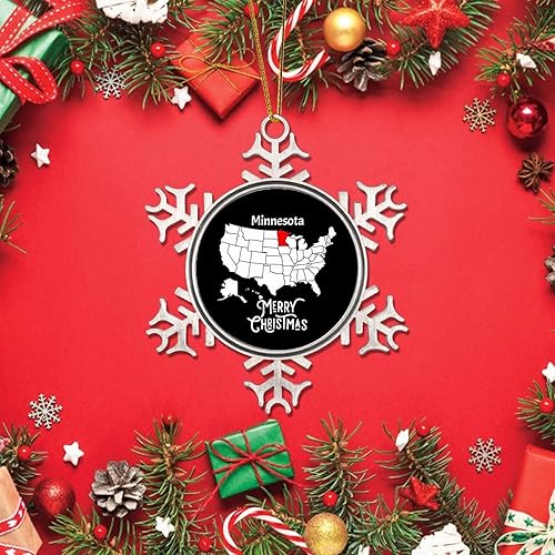 Miniatura 5 de Adorno de Navidad personalizado con copos de nieve de peltre y mapa del estado de Minnesota, feliz Navidad, coleccionable, recuerdos colgantes,