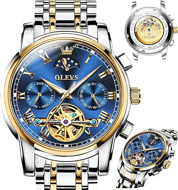 Amazon Olevs 腕時計 メンズ 自動巻き うで時計 人気 Watch For Men 防水 かっこいい ビジネス 男性用とけい オープンハート 夜光 おしゃれ 日付 カレンダー 紳士 透明な裏ぶた ブルー 青 メンズ腕時計 腕時計 通販