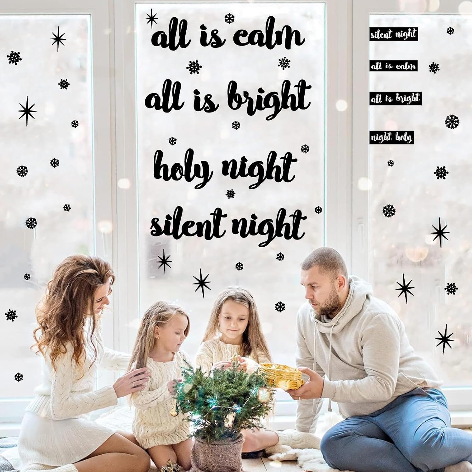 Christmas Quote Wall Stickers Vinyl All is Calm All is Bright Christmas Wall Stickers Removable Floor Stairs Decals Xmas Phrase Decals Silent Night Holy Night Holiday Decorations
