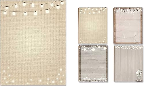 Bloc de notas rústico y papelería - 60 hojas de membrete rústico y 4 bloc de notas con temática rústica