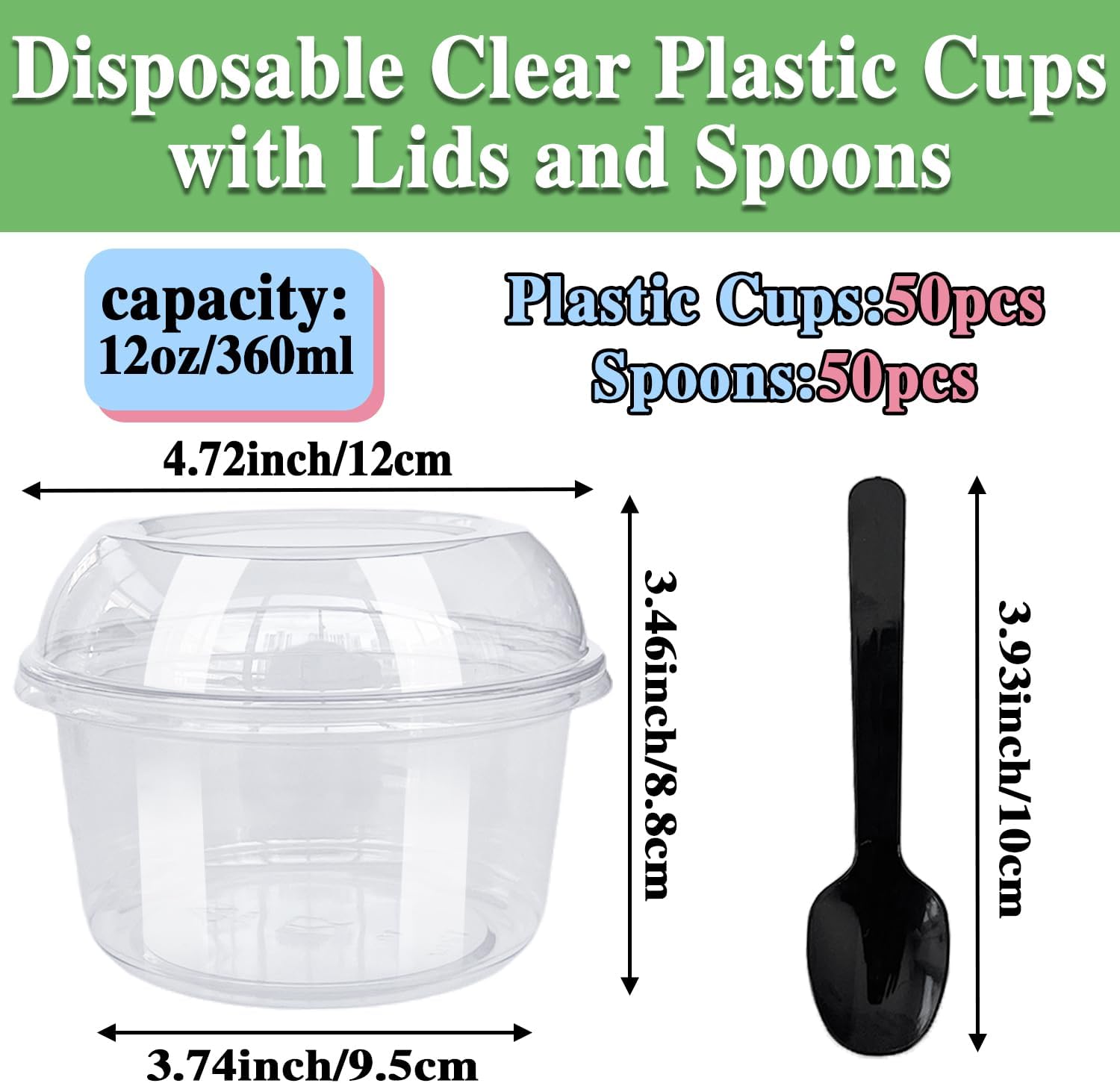 Disposable Clear Plastic Cups, PET Dert Cups with Lids and