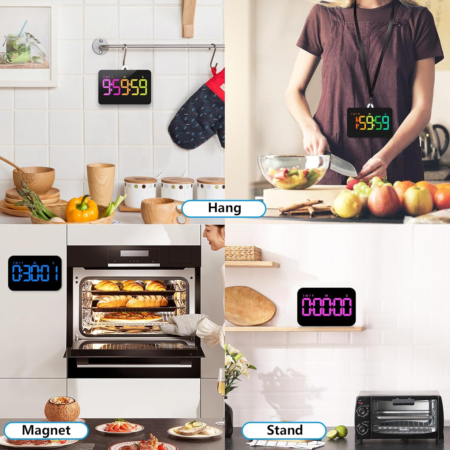(2 Packs) Rechargeable Timers，Digital Kitchen Timer with 10 Dynamic RGB Color, Magnetic Classroom Timer with Countdown/up with 5”LED Display 3 Brightness 4 Volume Adjustable