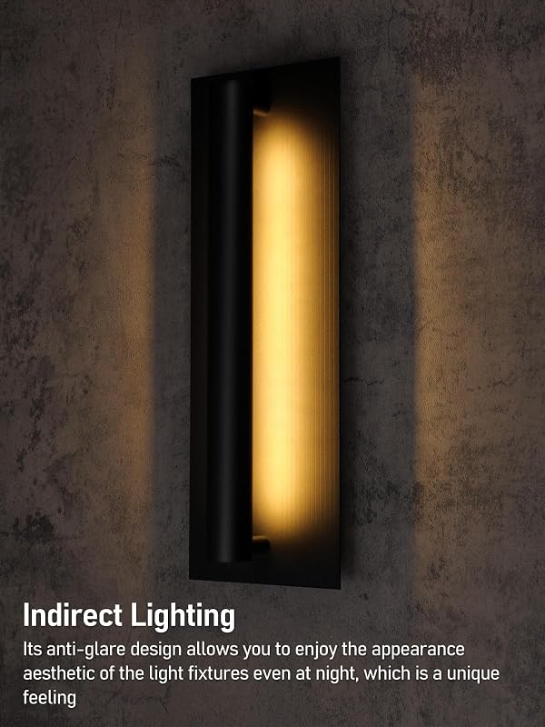 LEONLITE 19 Inch LED Modern Outdoor Wall Light, Exterior Lighting Fixtures for Porch, Patio, Garage, Carved Pattern Matte Black Aluminum Waterproof Outdoor Wall Sconce, 3000K Warm White by LEONLITE - Used condition - Image 4
