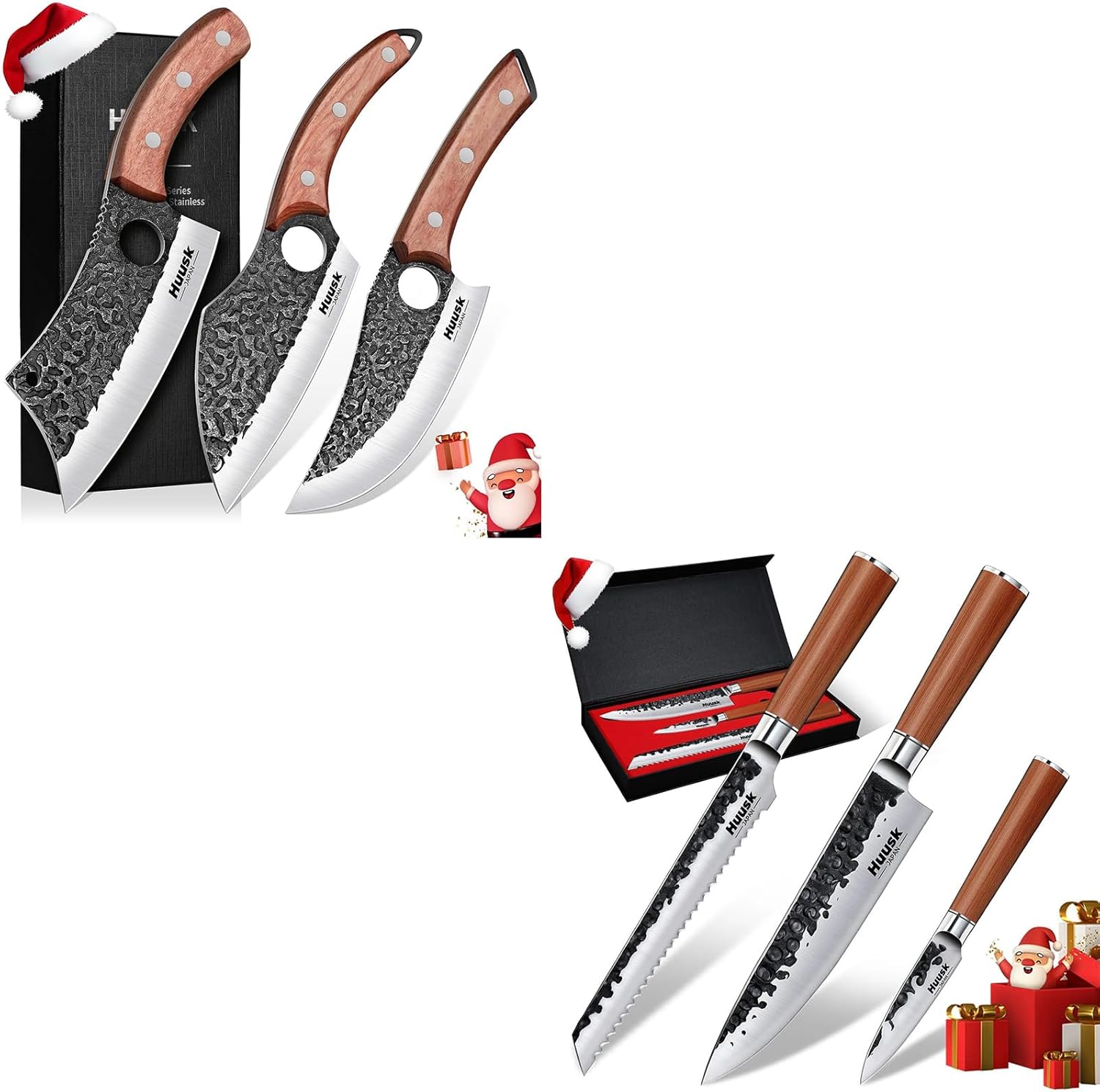 Huusk Butcher Knife Set of 3 with Japanese Kitchen Knife Set of 3