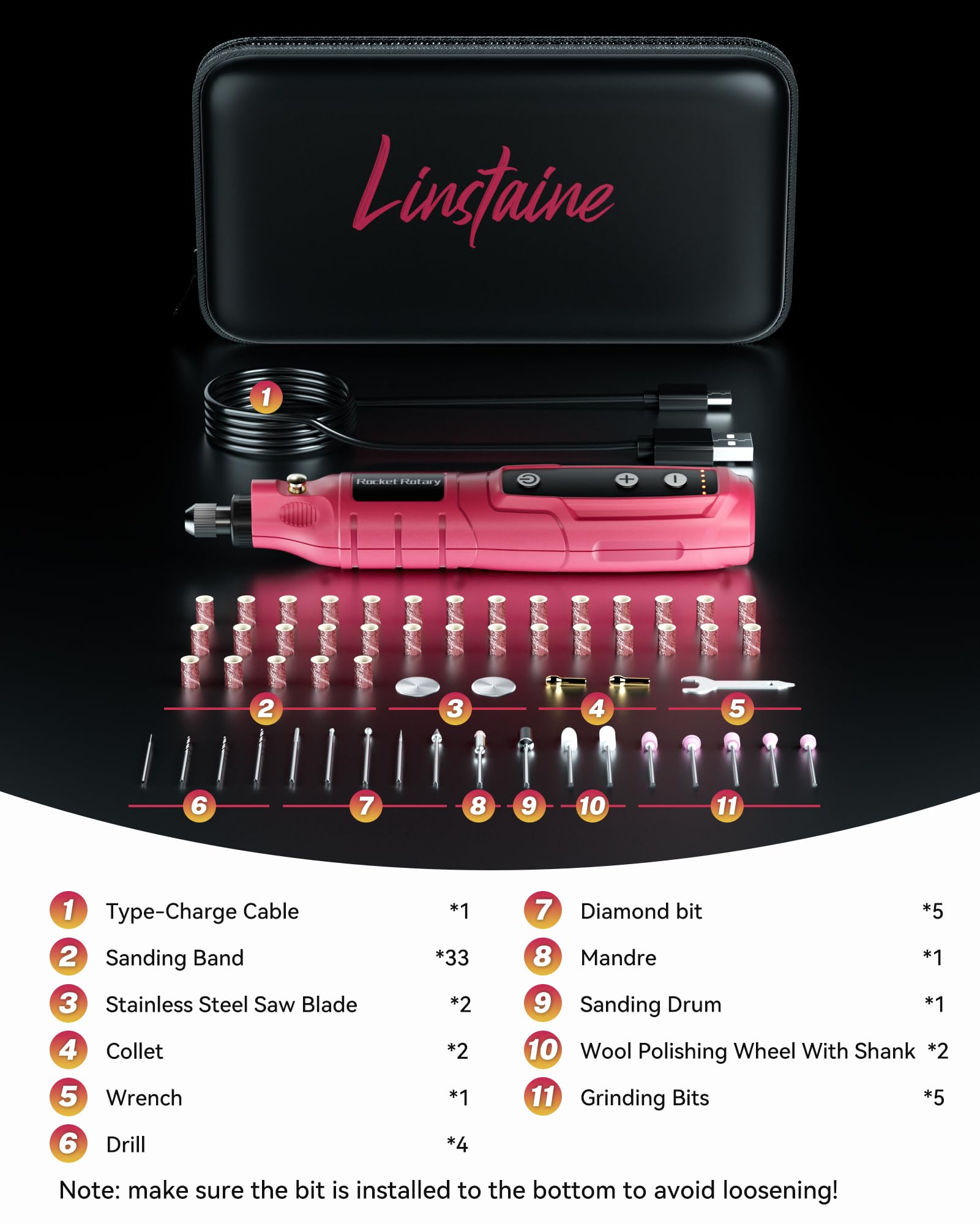 Mini kit di utensili rotanti senza fili con 75 accessori, penna per incisione ricaricabile a 5 velocità con luce LED, strumento rotante elettrico da 3,6 V per levigatura, lucidatura, foratura