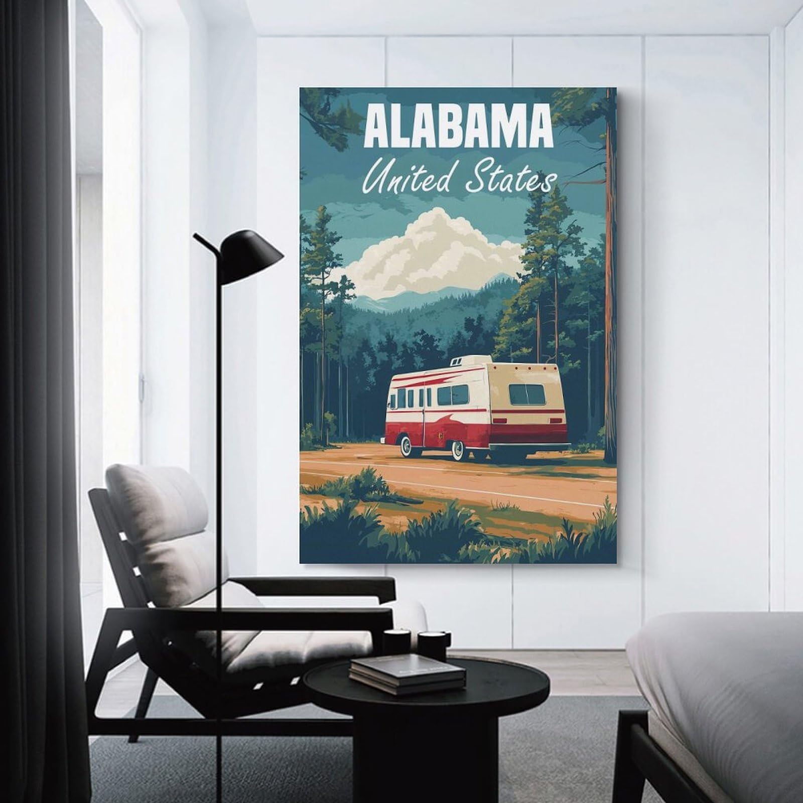 Junmoney Hanging Wall Art Alabama Travel, 08x12inch(20x30cm), for Wall Displays, Bedrooms Or Room Updates, Wall Decor Suited to Curated Displays
