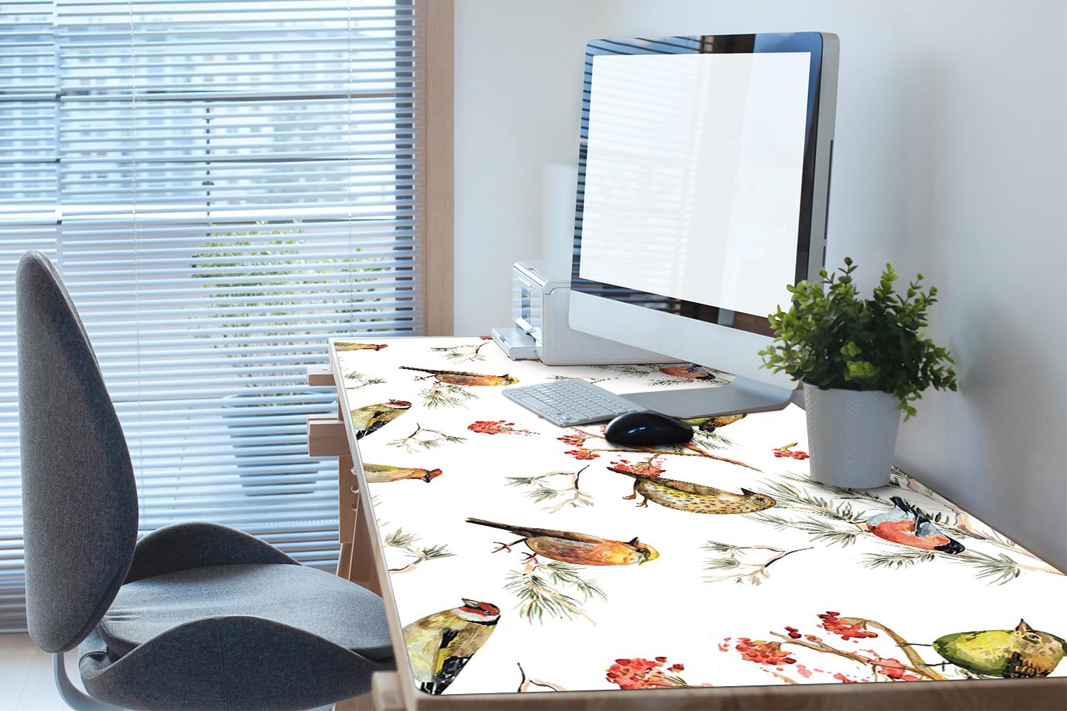 Sottomano da Scrivania 120x60 cm Facile da Pulire Antiscivolo Superficie Protettiva Protezione e Decorazione in Vinile PVC per Ufficio e Casa Impermeabile - Uccelli su un ramo