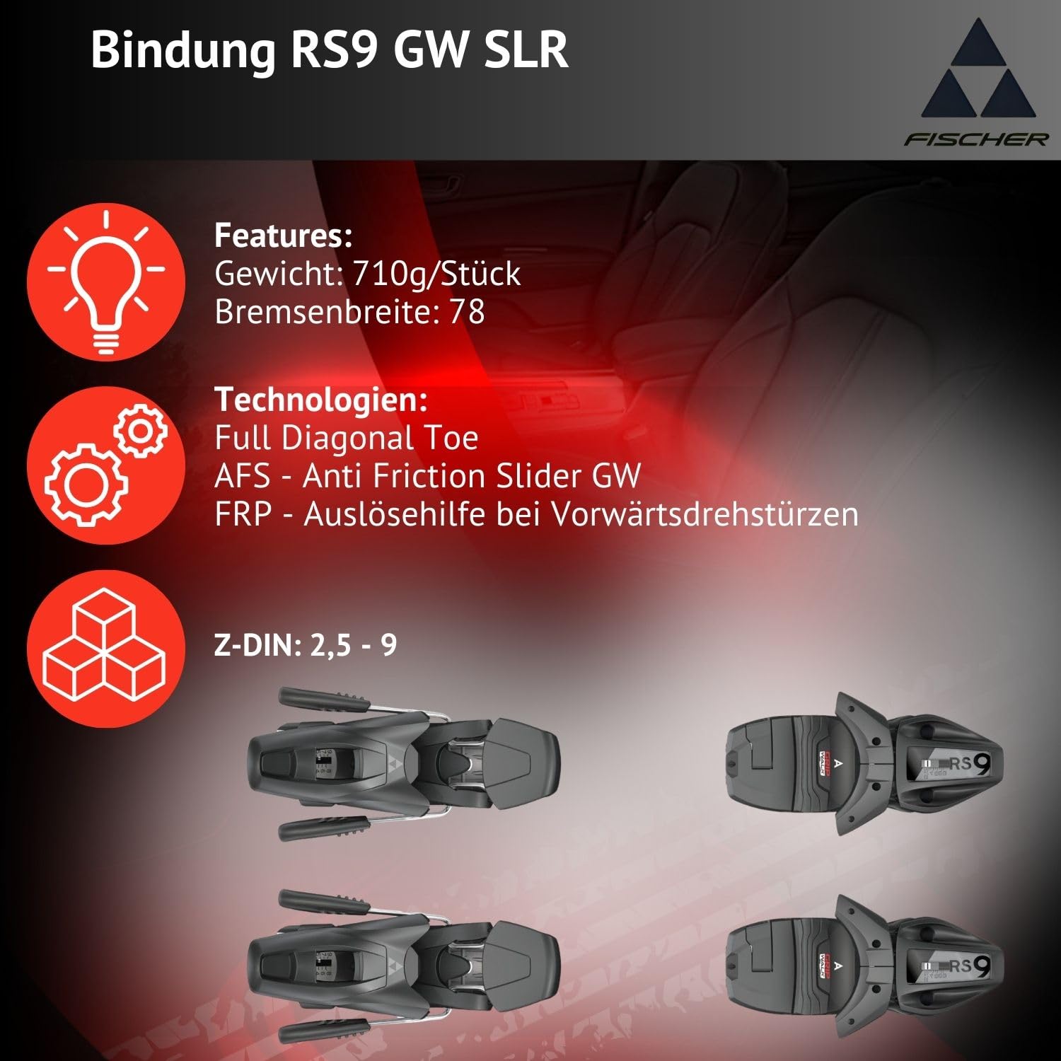 Ski Alpinski Carvingski - Fischer RC Pulse SLR PRO - On-Piste Rocker - inkl. Bindung RS9 SLR Z2,5-9 - für präparierte Piste - geeignet für fortgeschrittene und Gute Fahrer