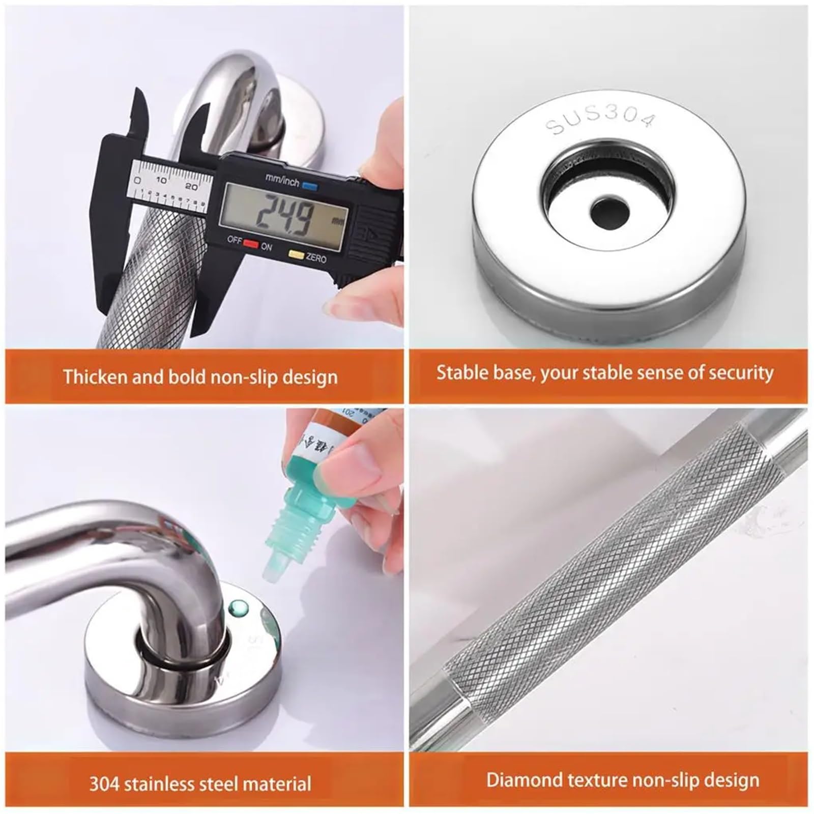 Barra de agarre para baño, mango de pared antideslizante para toalla y tocador, 50 cm, buen soporte de agarre para uso en el hogar, ayuda de baño segura y duradera