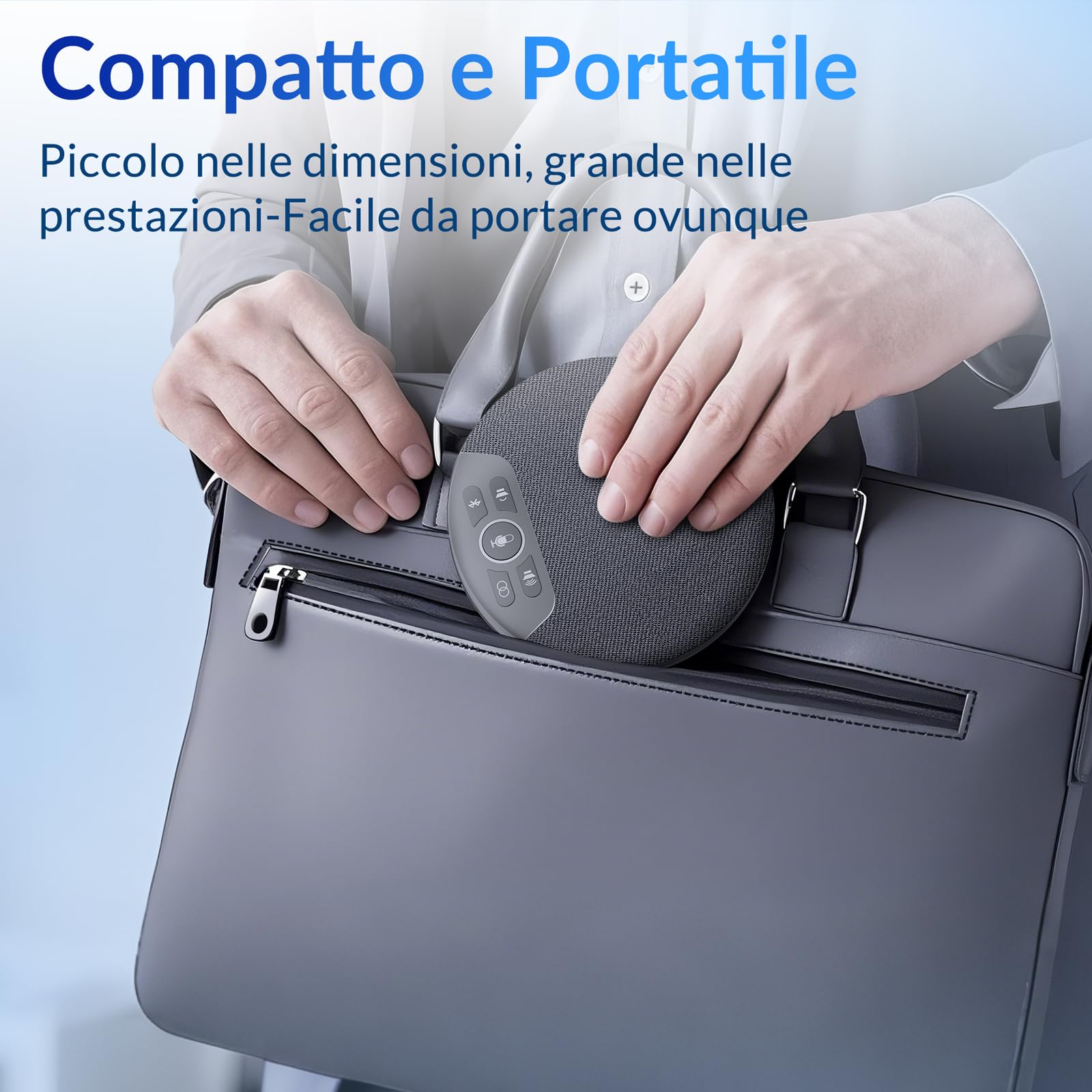 Altoparlante Bluetooth per Conferenze, 4 microfoni AI 360° voce, riduzione rumore, batteria 2600mAh, USB-C/Dongle, Daisy Chain per sale grandi, compatibile con Zoom/Teams/Skype