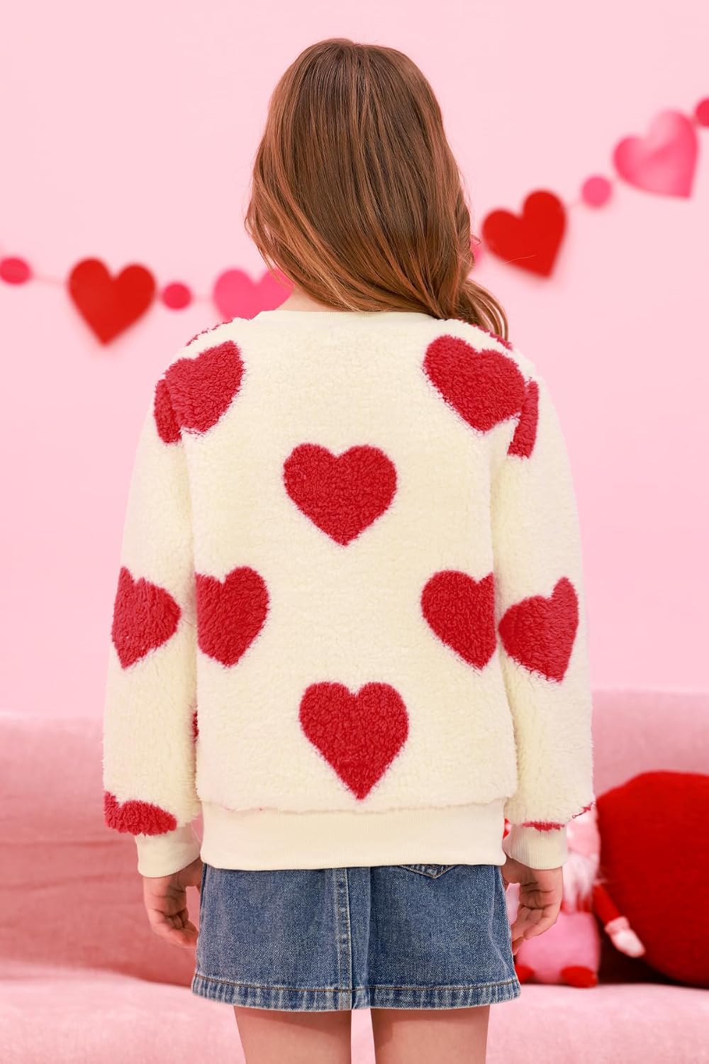 BesserBay Girls Valentines Sweatshirt Fuzzy Sweater Cozy Sherpa Fleece Soft Pullover 6-14 Years