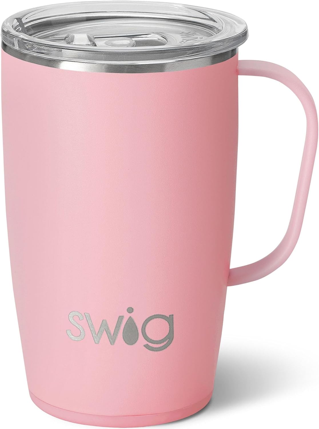 Swig Life 18oz Travel Mug, Insulated Tumbler with Handle and Lid, Cup Holder Friendly, Dishwasher Safe, Stainless Steel, Travel Coffee Cup (Blush)
