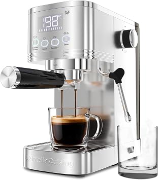 URintells Cuising 3-in-1 Espresso Machine with Adjustable Water Temperature | 20 Bar Pump,Temperature And Timer LED Display, Hot Water Function, Stainless Steel,Powerful Steam Wand for Cappuccino Latte