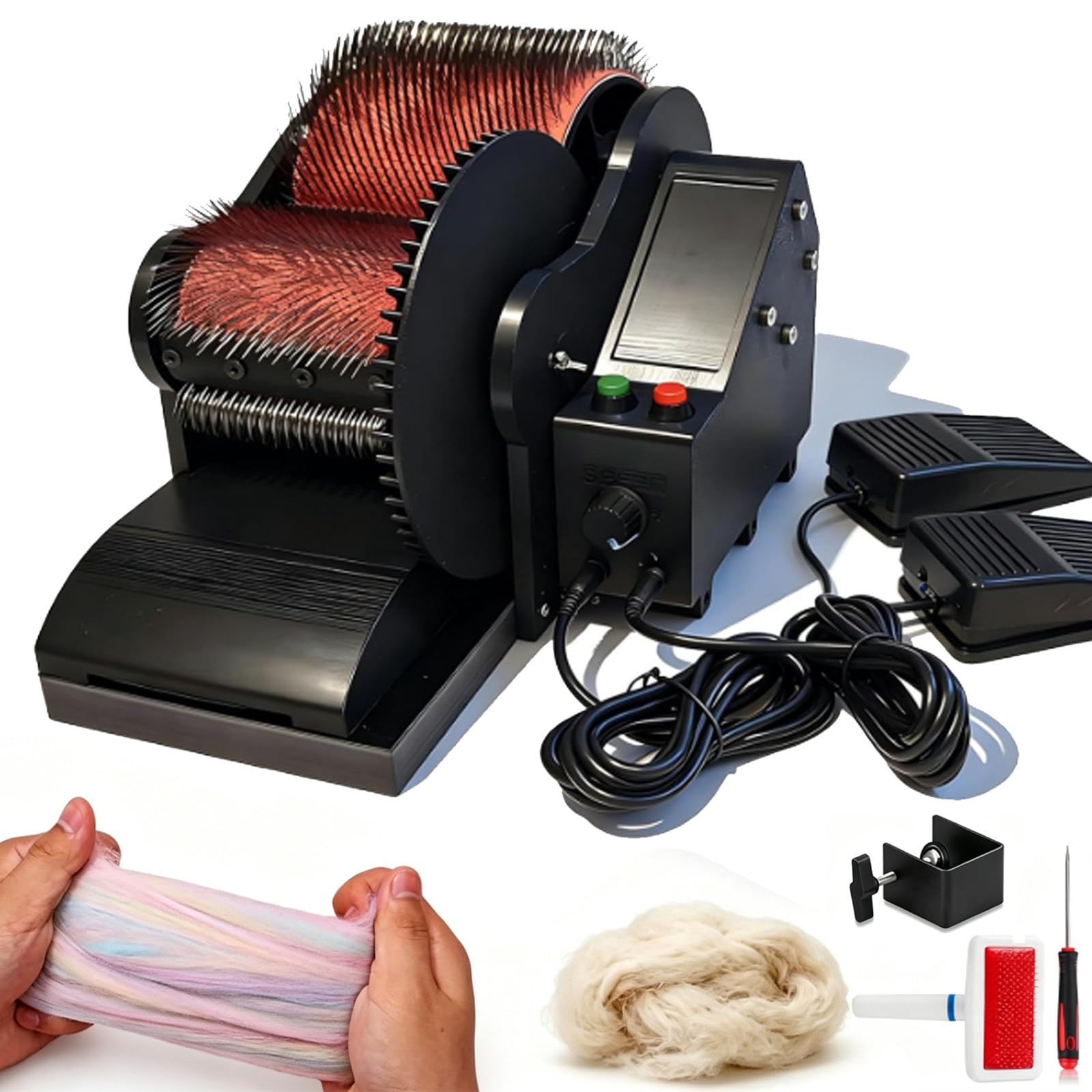 Cardeuse électrique à Tambour, Machine à Carder La Laine, Répartition Homogène Des Fibres, Laine D’alpaga Et Poils De Chien – Double Rouleau Pour Le Filage, Le Feutrage Et Les Fils Artistiques