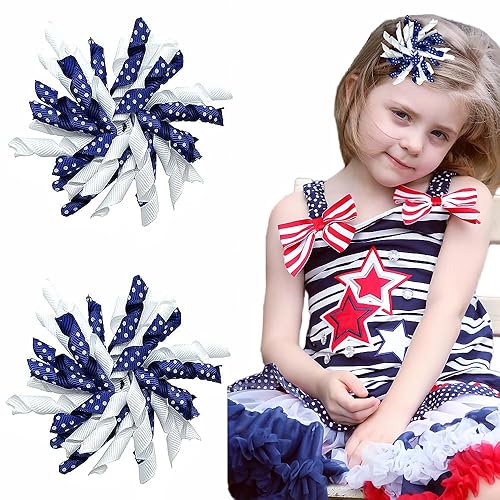 Yxiang 2 lazos de color índigo Korker para niñas de 3 pulgadas con clip de pelo rizado, lazos para coleta, pinzas de cocodrilo, pasador para el pelo