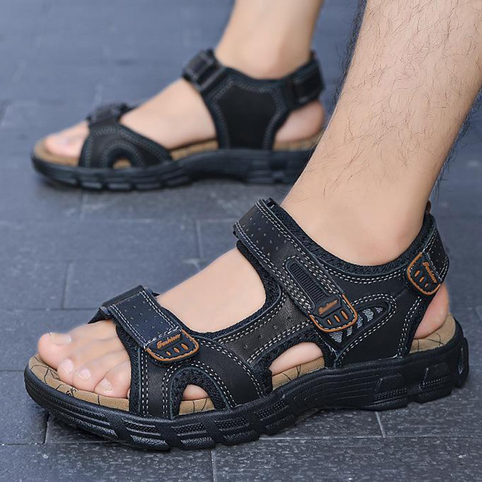 Sandalias Deportivas Hombres, Trekking Casual Zapatos de Montaña, Cuero Sandalias de Playa, Verano Exterior Senderismo Zapatos