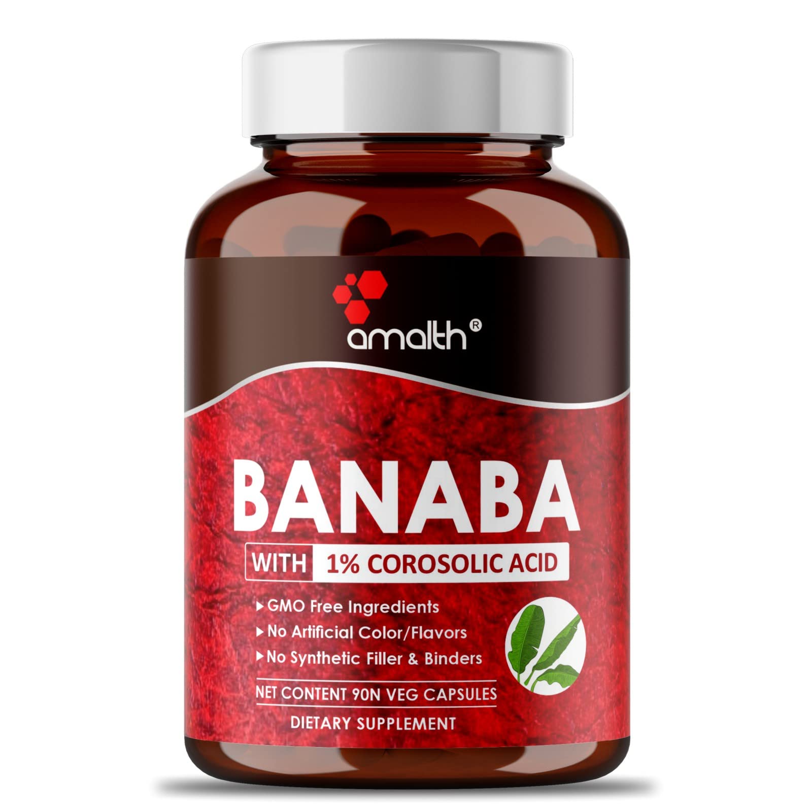 AMALTH Banaba Leaf Extract Capsules 500 mg, 2% Corosolic Acid (Concentrated Extract) | 120 Count Vegan | Non-GMO & Vegan