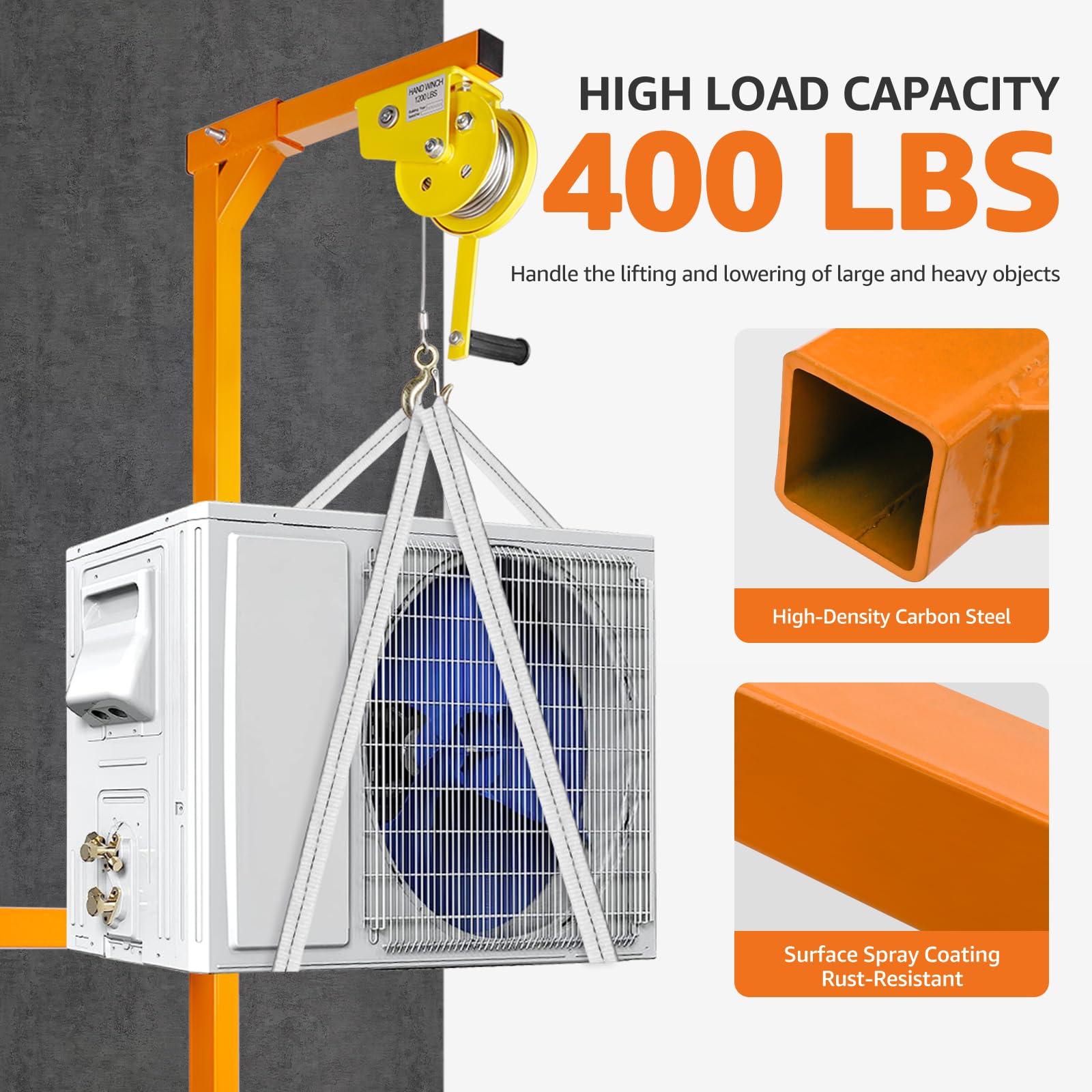 Klimagerät Hebewerkzeug, Hebehöhe Klimaanlage Hebekräne, 180 kg Tragfähigkeit, Kranhalterung für Installation von Außenklimaanlage, manuelle Winden, Orange