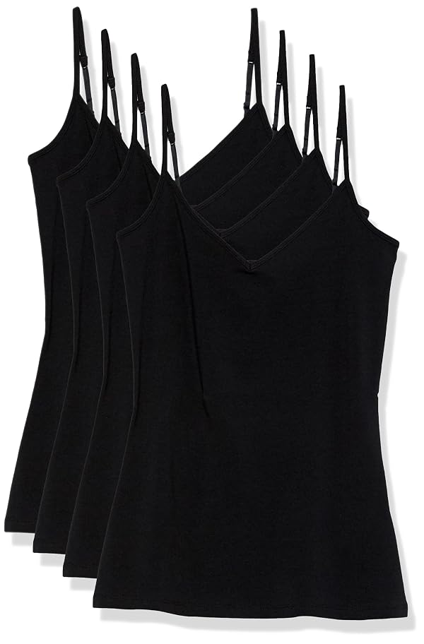 Amazon Essentials Women's Knit V-Neck Layering Cami, Pack of 4, Black, X-Small by Amazon Essentials - Used condition - US$16.92