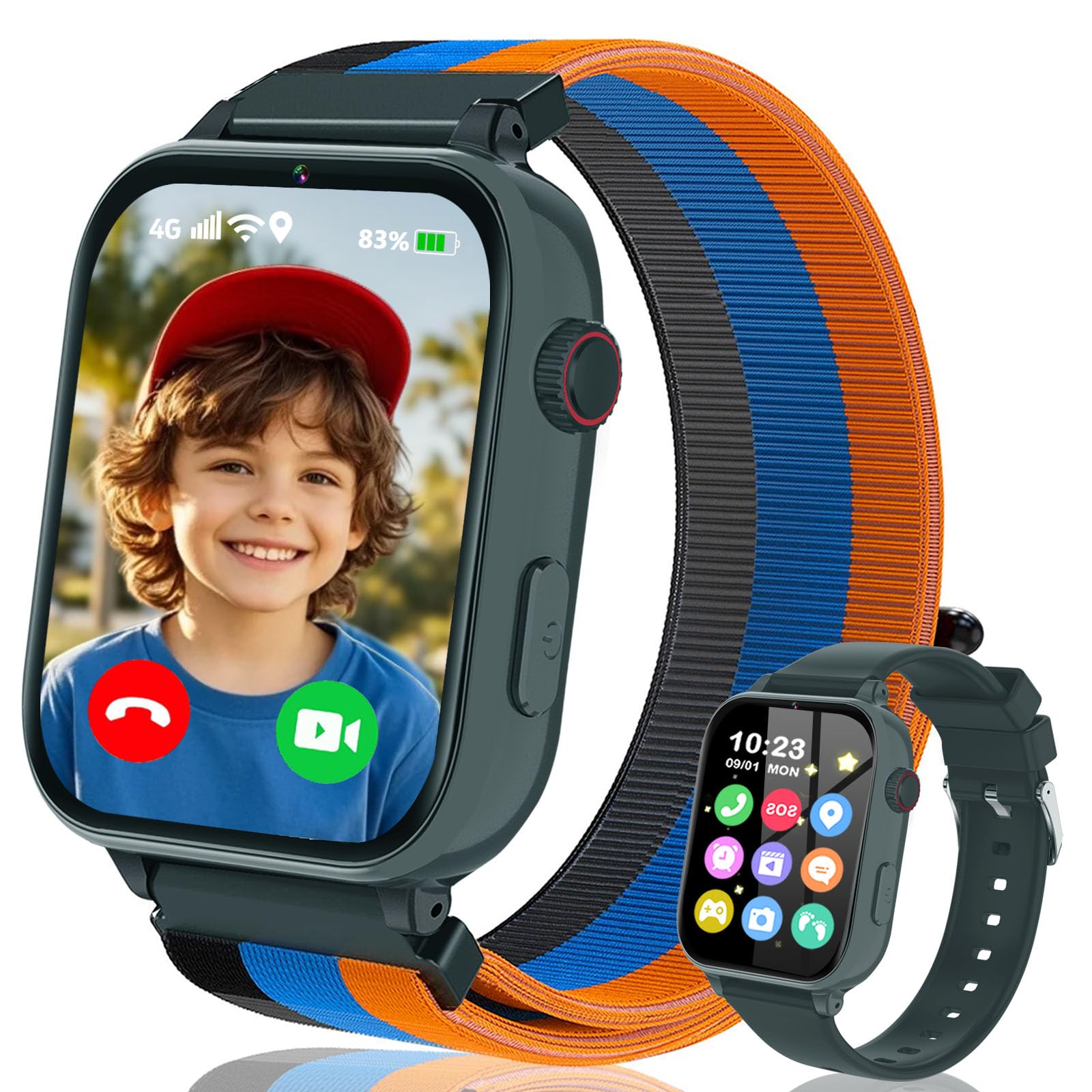 Ucani 4G Reloj Inteligente Niños, Smartwatch para Niño Niña con GPS, SOS, Teléfono/Videollamadas/Chat Voz, Modo Escuela, Podómetro, Juegos, Relojes Teléfono Regalos para Infantil 4-12, Gris Oscuro