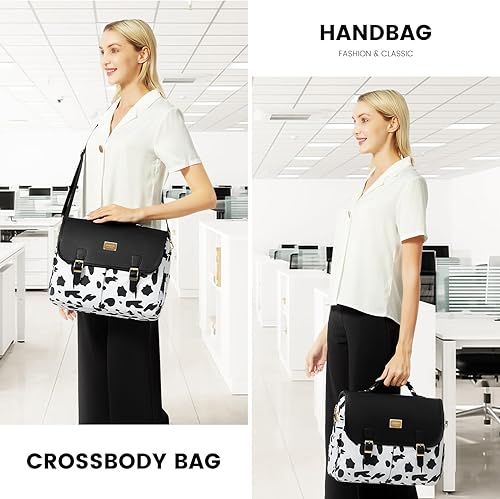 Miniatura 10 de LOVEVOOK Bolsa para laptop para mujer, maletín de computadora de gran capacidad de 15.6 pulgadas, bolsa bandolera cruzada, bolsa de trabajo de