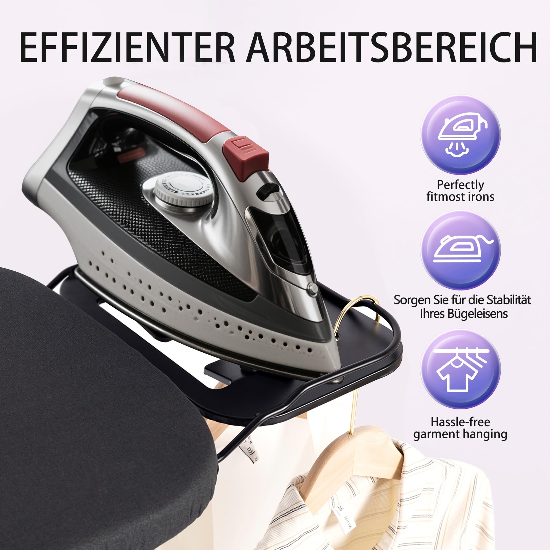 Bügelbrett Aoufottes ist höhenverstellbar, Bügeltisch für Dampfbügeleisen,Ironing Board, Dampfbügeltisch mit Zwei Seiten Bügeleffekt, 120x38cm Schwarz