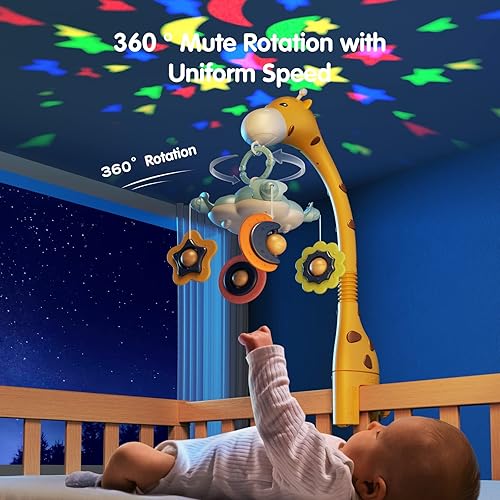 Miniatura 10 de TUMAMA Móvil para cuna de bebé, juguetes de cuna 3 en 1 con control remoto, luz nocturna de proyección, música y ruido blanco, juguete sensorial