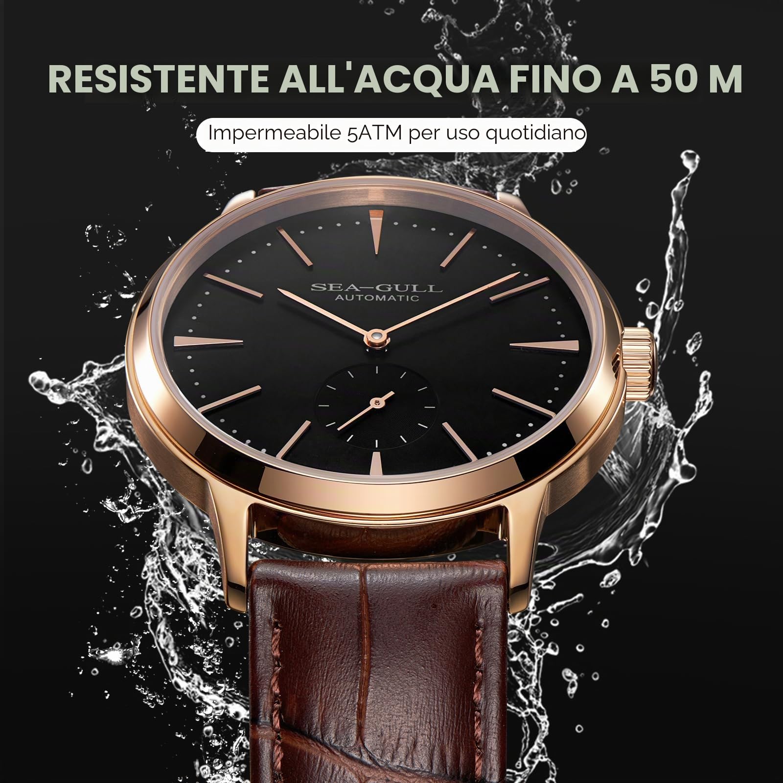 2022 Seagull 6075 Orologio da polso, automatico, da uomo, con piccola lancetta dei secondi e cinturino in pelle