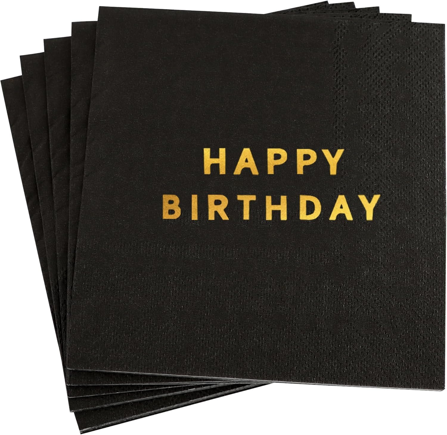 DecoGlee 52 Pack Gold Foil Happy Birthday Cocktail Napkins - Birthday Party Dinner Hand Napkin for Party Supplies Decorations Table Decor for Women man(5" Folded 3 Ply-Gold Black)