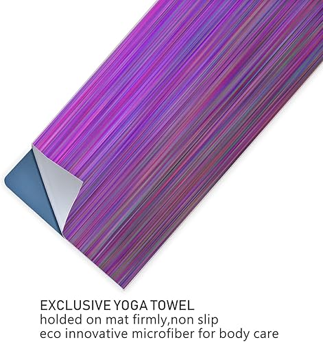 Miniatura 7 de susiyo Toalla de yoga con líneas de color morado brillante con bolsa de malla de almacenamiento, suave, absorbente del sudor, antideslizante, ideal