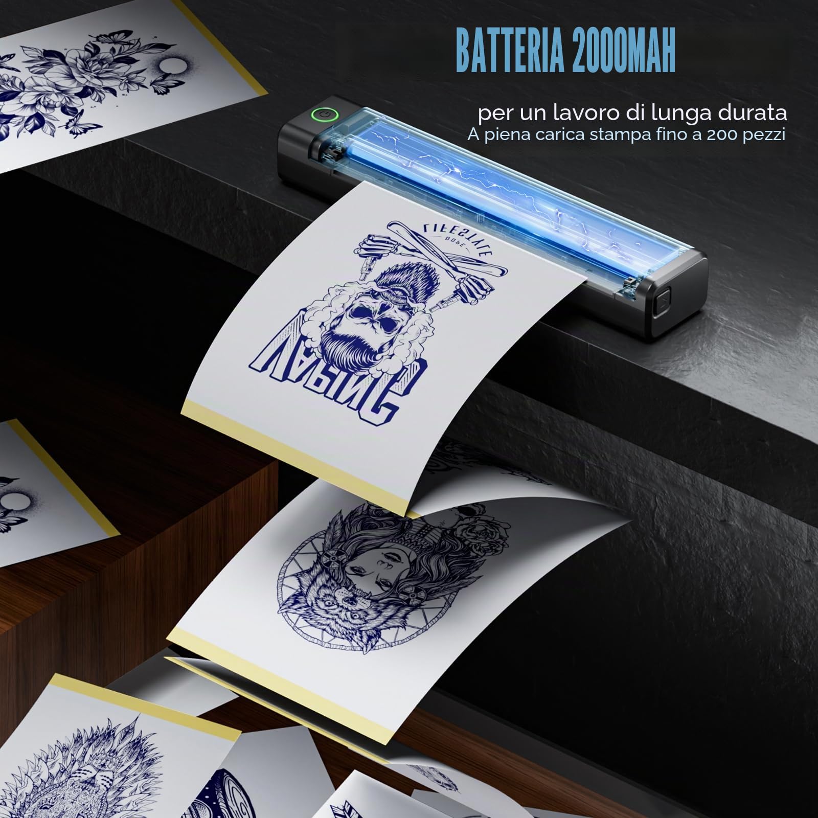 Stampante per Tatuaggi Bluetooth Stampante Stencil Tattoo | Stampante Termica Tattoo con 10 Carte di Trasferimento, Compatibile Con smartphone,Tablet e PC per Artisti e Principianti