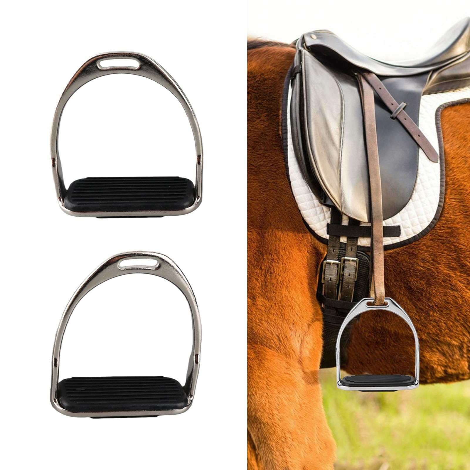 Cocoarm Riding Staffe per Cavallo in Ferro Equestre con Tappetino a Cavallo in Gomma Nera, Costante e Comoda Guida per Ottimo Strumento
