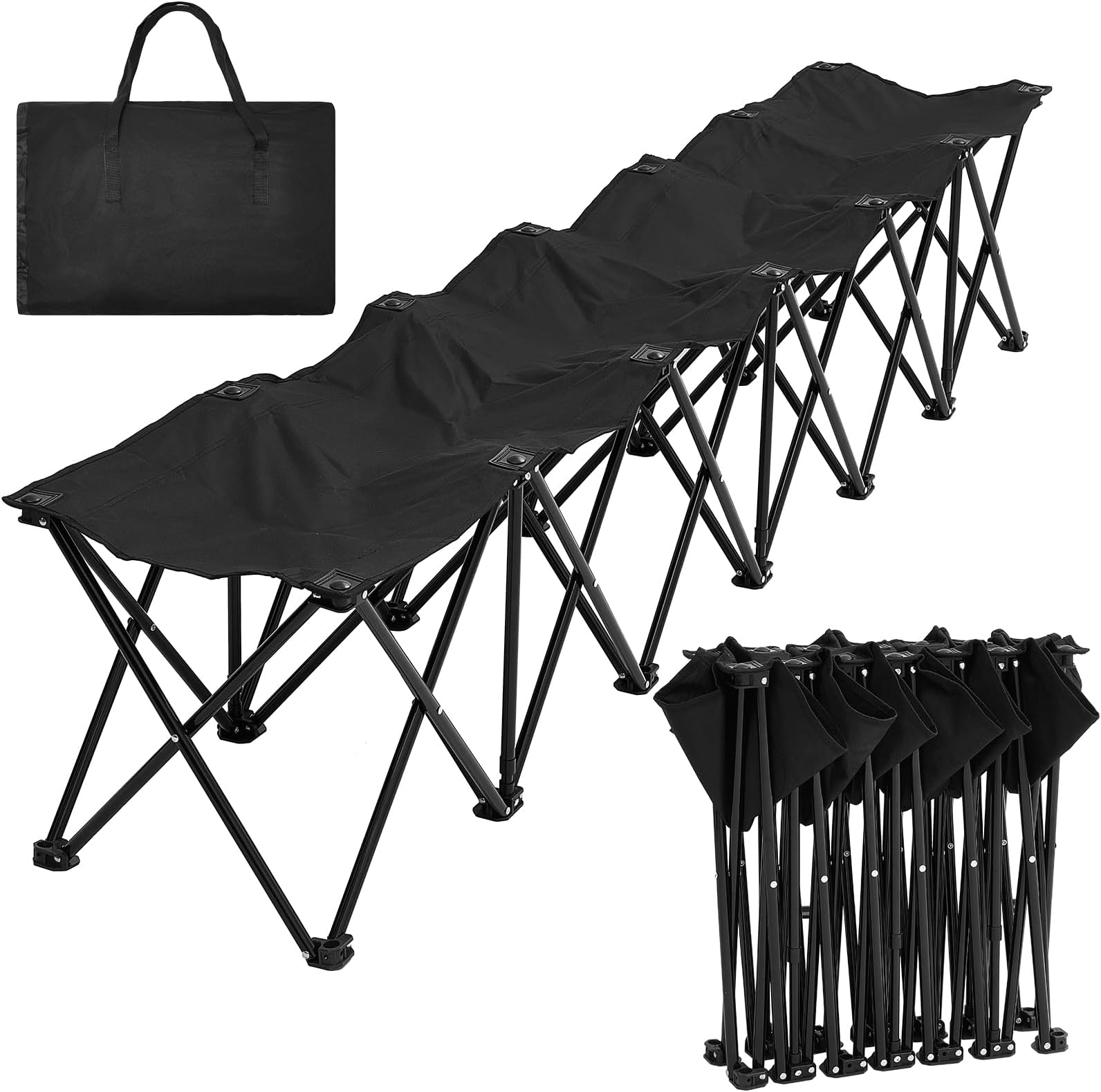 - Folding Soccer Team Bench Seat Portable Sports Team Bench Unfolded Sideline Chair Playing Field Bleachers for Football Outdoor Sports Events with Storage Bag, No Assembly(Black,6 Seats)