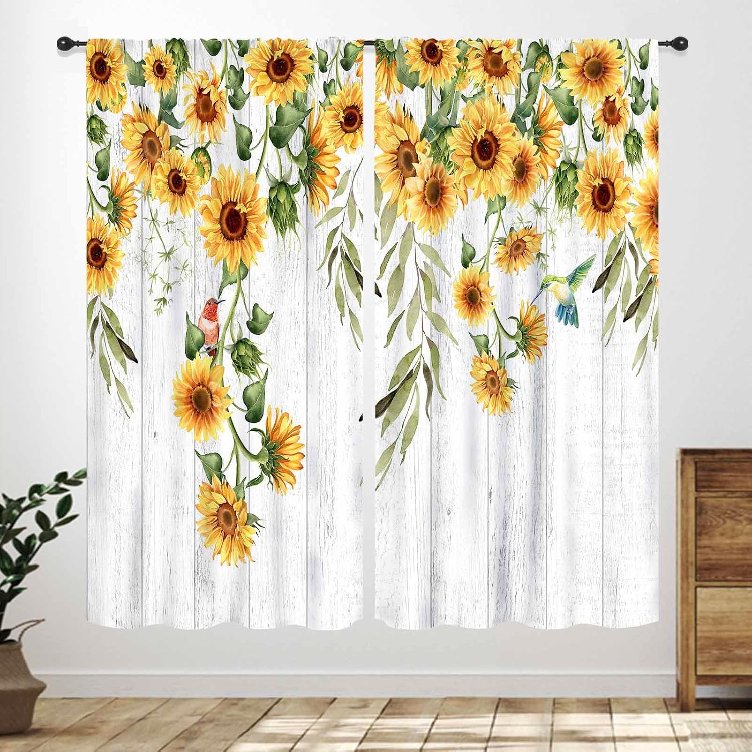 Sunflower Curtains for Kitchen,Motivational Floral Quote Yellow Sunflower Girl Women Farmhouse Rural Cottage Black Bedroom Living Room Bathroom Window Treatments Curtain 2 Panels,63X63 Inch